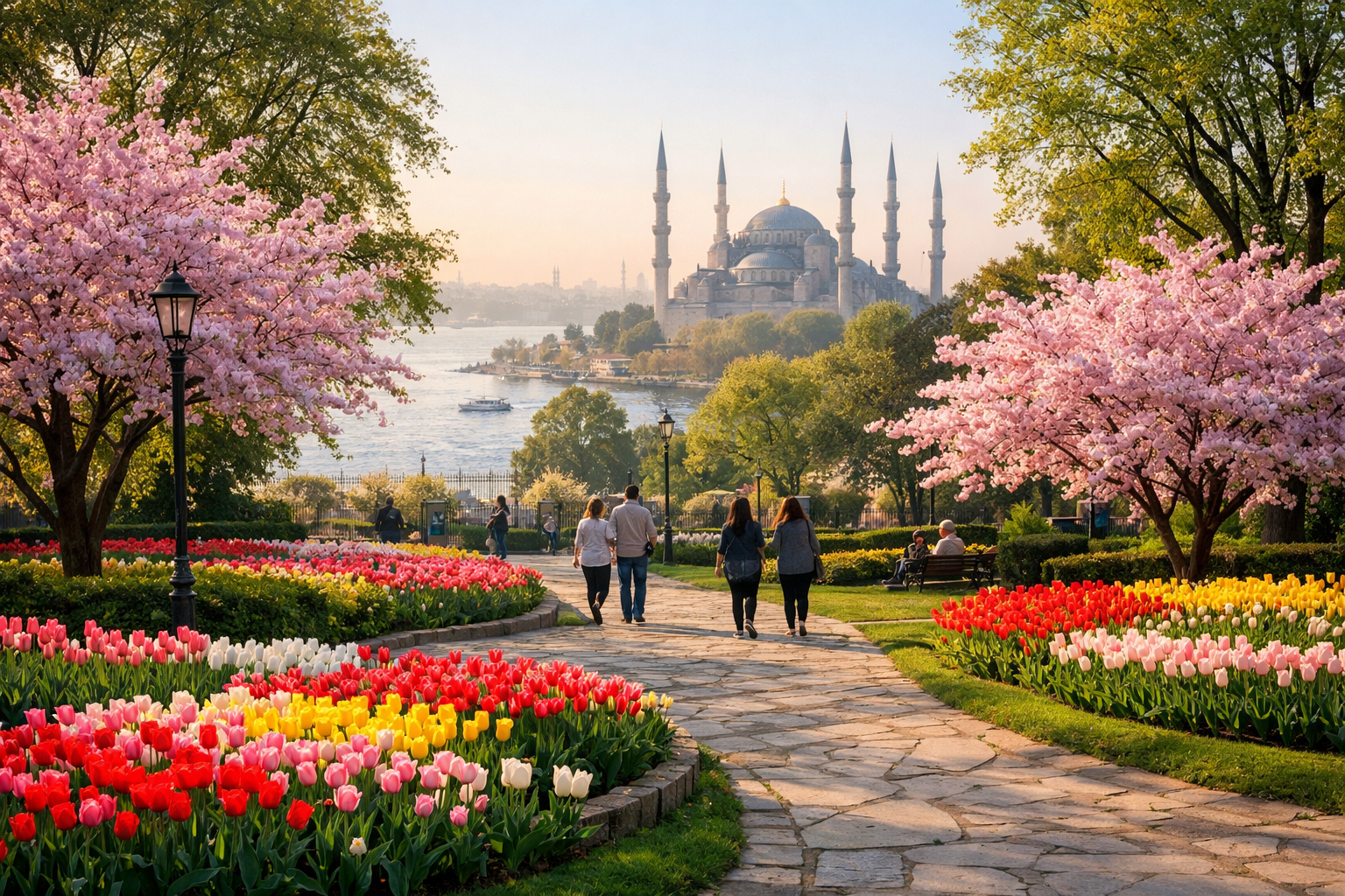 Istanbul'da ilkbahar mevsiminde parklar ve kulturel alanlar